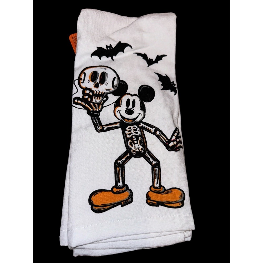 Disney Kitchen Towels‎ Unisex OS White Mickey Mouse Halloween Skeleton Set of 2